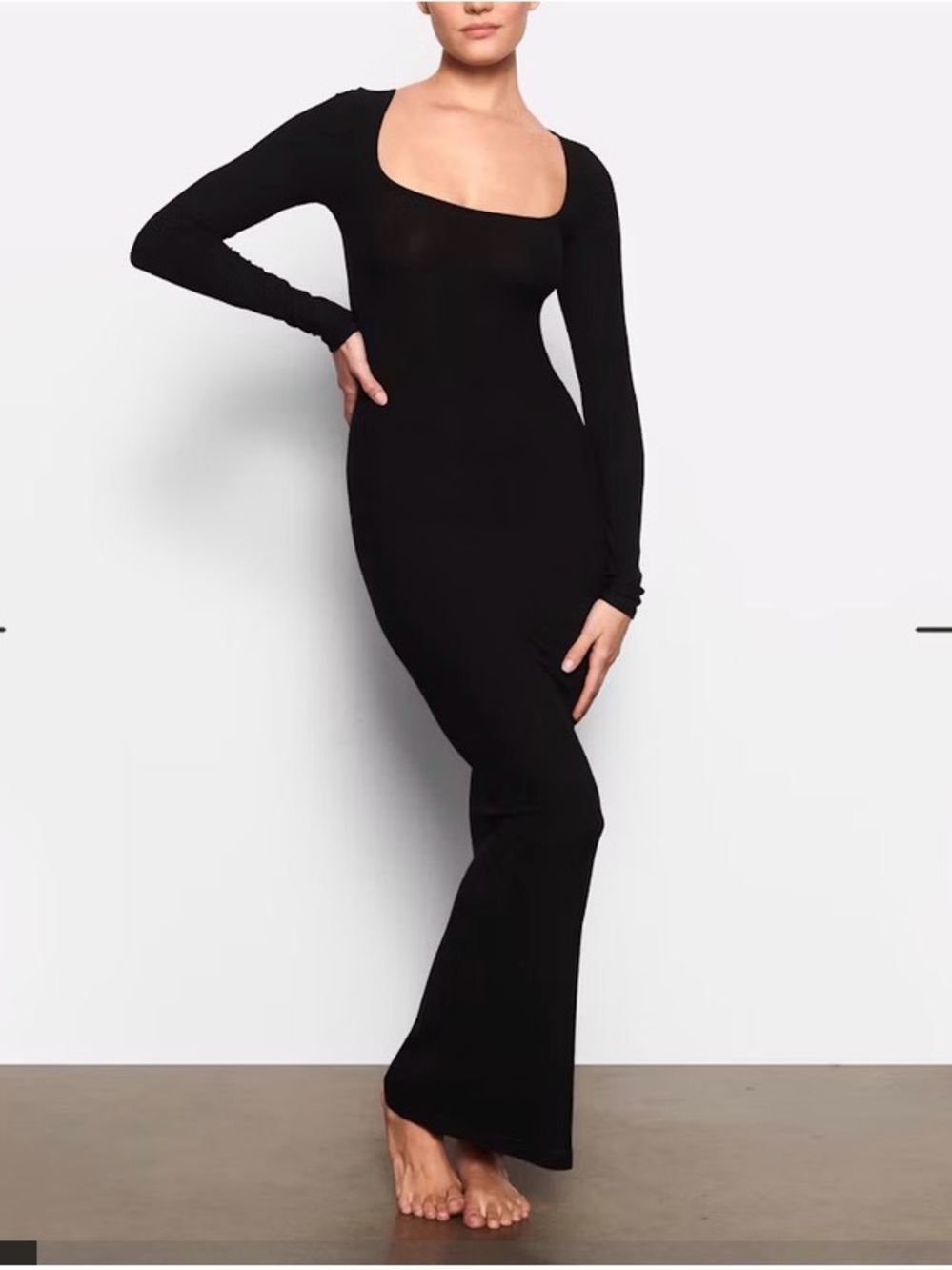 SKIMS Black Long-Sleeve Bodycon Maxi Dress